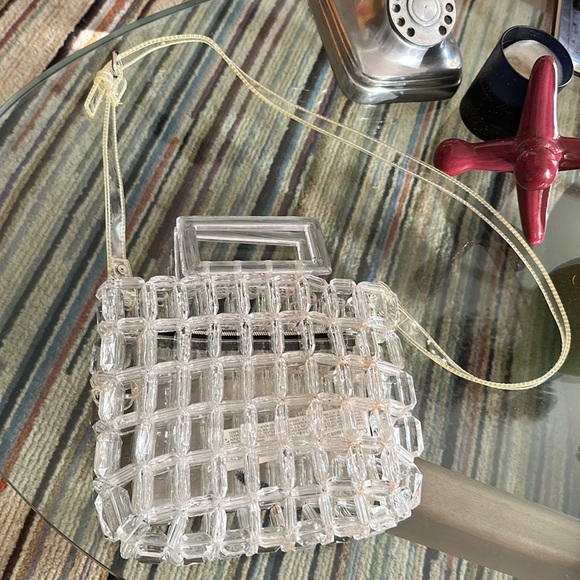 ZARA evening crystal bead bag clutch transparent handbag - Picture 3 of 8